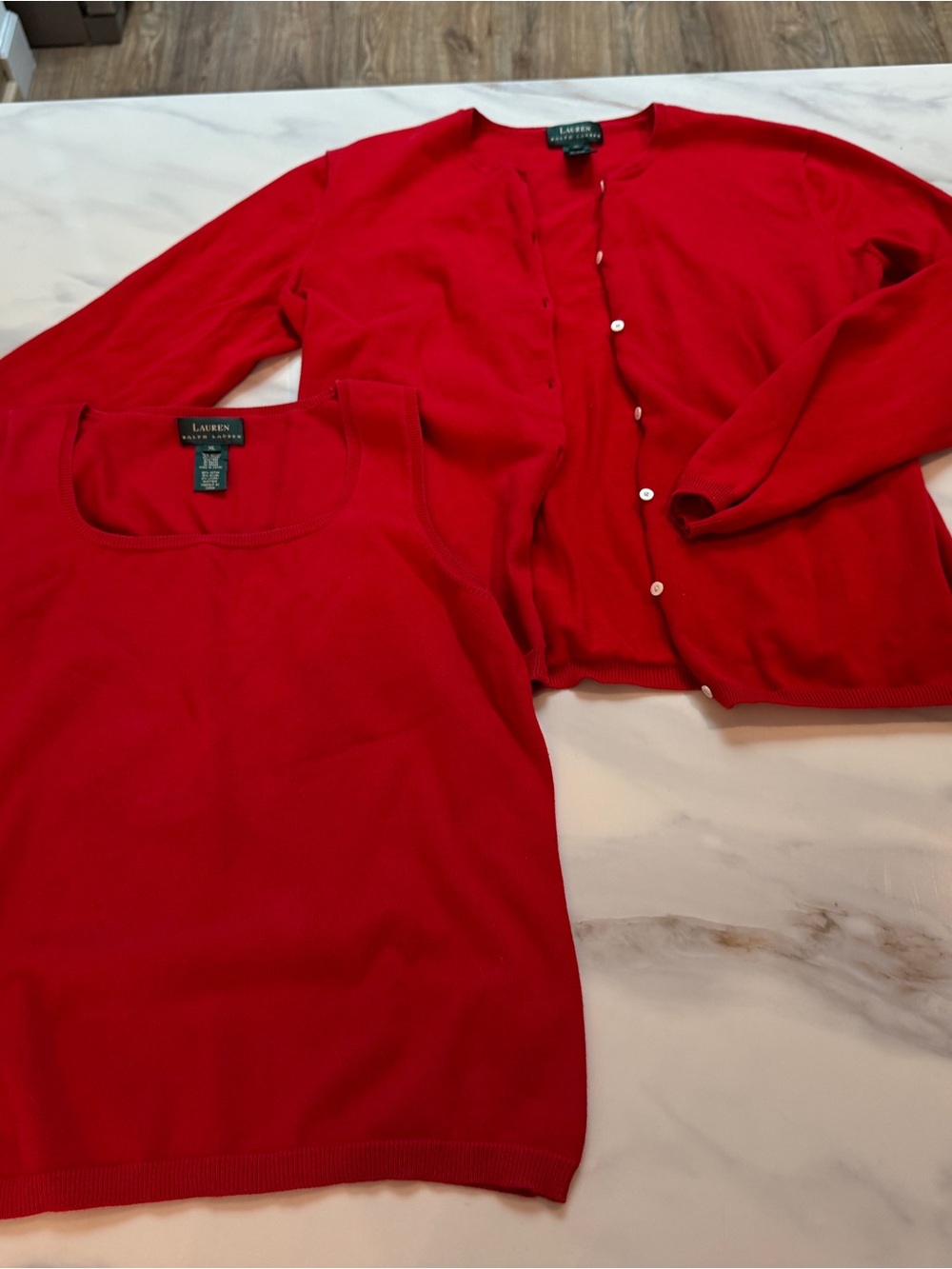 Lauren Ralph Lauren Bright Red Knit Tank & Button-Front Cardigan Set